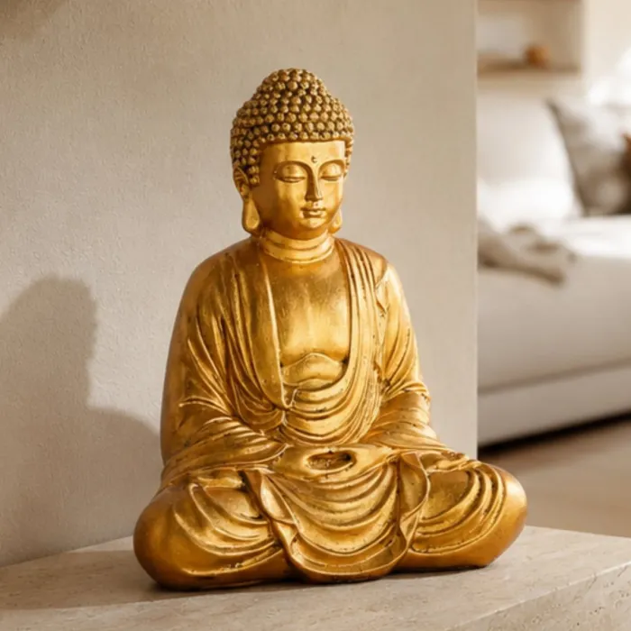 Goldfarbene Buddha-Figur in Meditation, 20 cm
