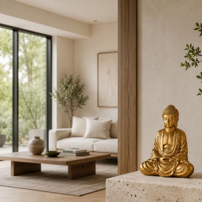 Goldfarbene Buddha-Figur in Meditation, 20 cm