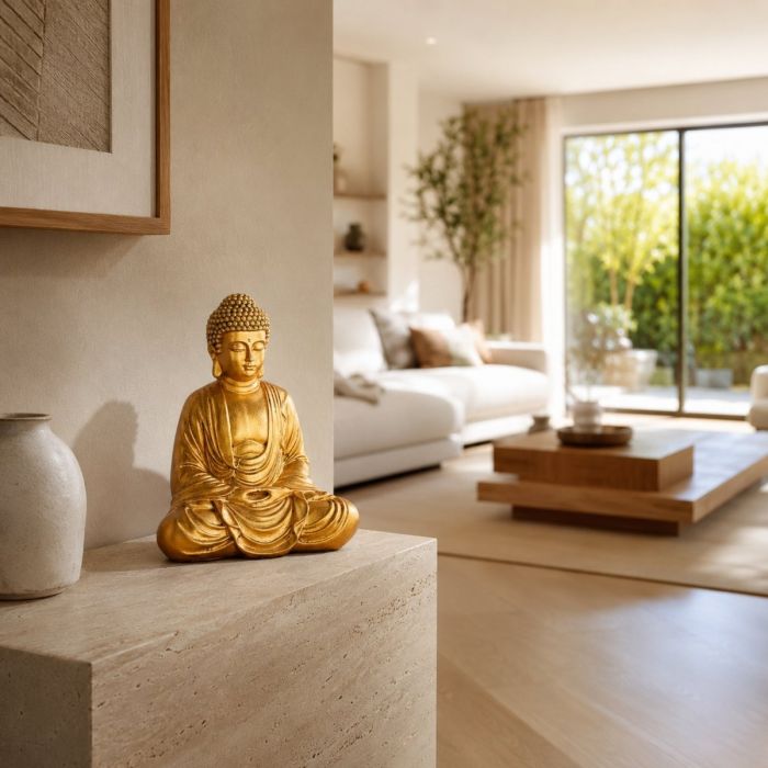 Goldfarbene Buddha-Figur in Meditation, 20 cm