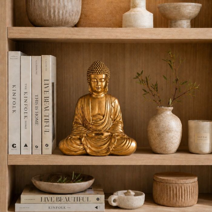 Goldfarbene Buddha-Figur in Meditation, 20 cm
