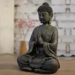Große Buddha-Figur in Bronzeoptik, sitzend, 38 cm