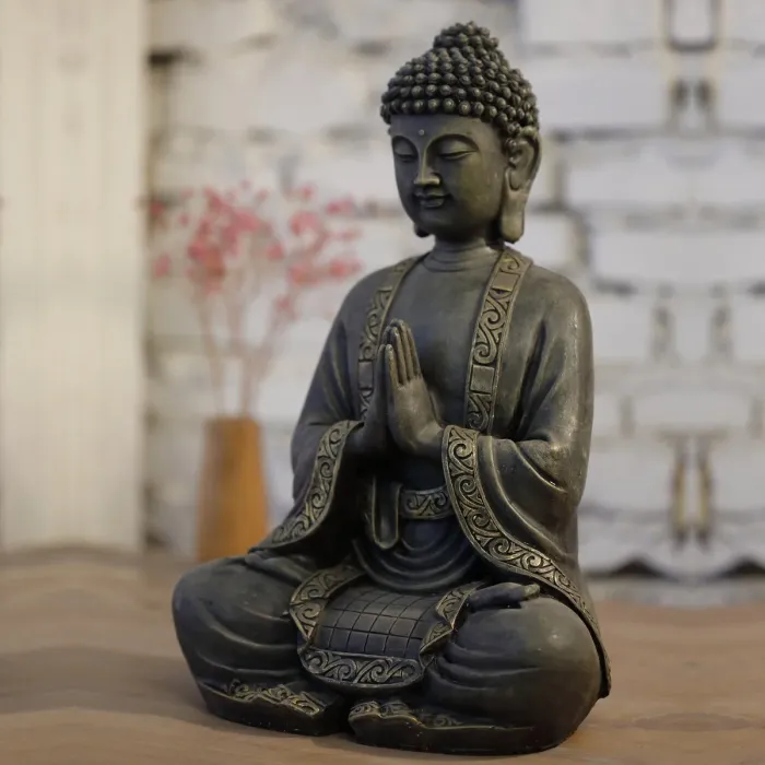 Große Buddha-Figur in Bronzeoptik, sitzend, 38 cm