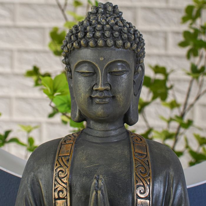 Große Buddha-Figur in Bronzeoptik, sitzend, 38 cm