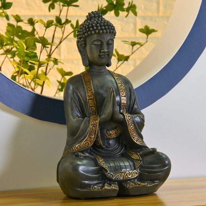 Große Buddha-Figur in Bronzeoptik, sitzend, 38 cm
