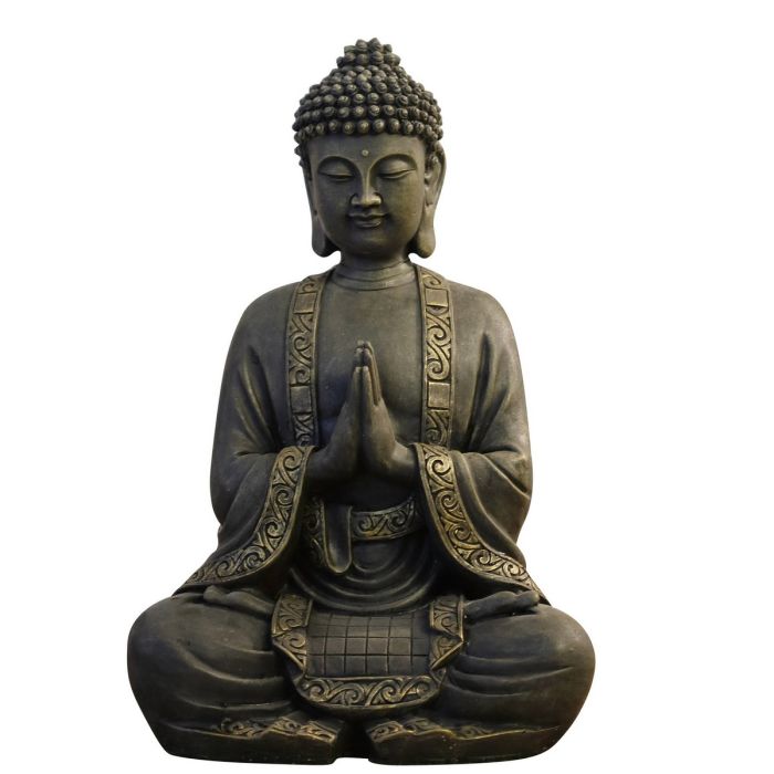 Große Buddha-Figur in Bronzeoptik, sitzend, 38 cm