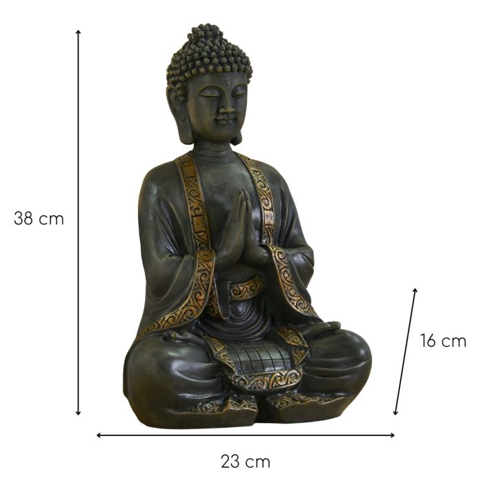 Große Buddha-Figur in Bronzeoptik, sitzend, 38 cm