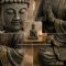 Große Buddha-Figur in Bronzeoptik, sitzend, 38 cm