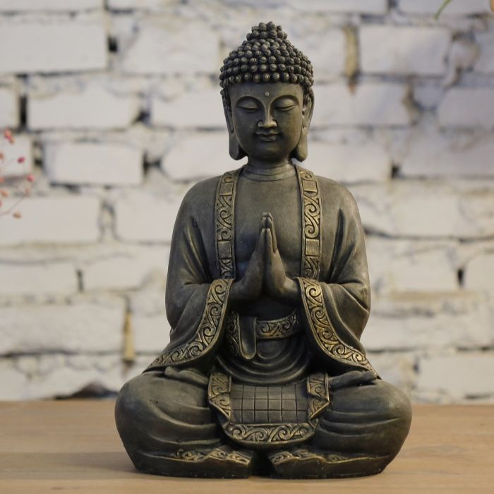 Große Buddha-Figur in Bronzeoptik, sitzend, 38 cm
