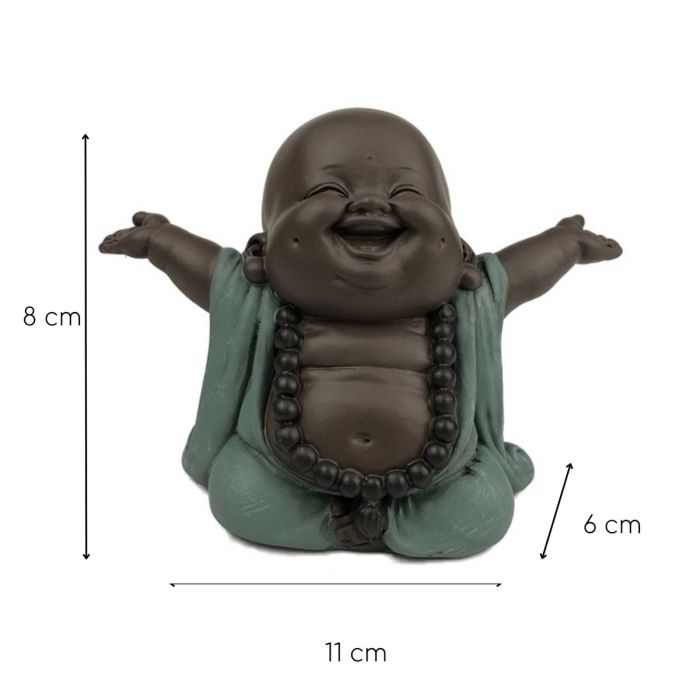 Lachender Mönch in Willkommenspose, grün, 8 cm