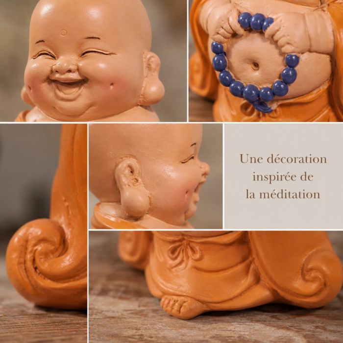 Lachender Mönch mit Perlenkette, orange, 10 cm