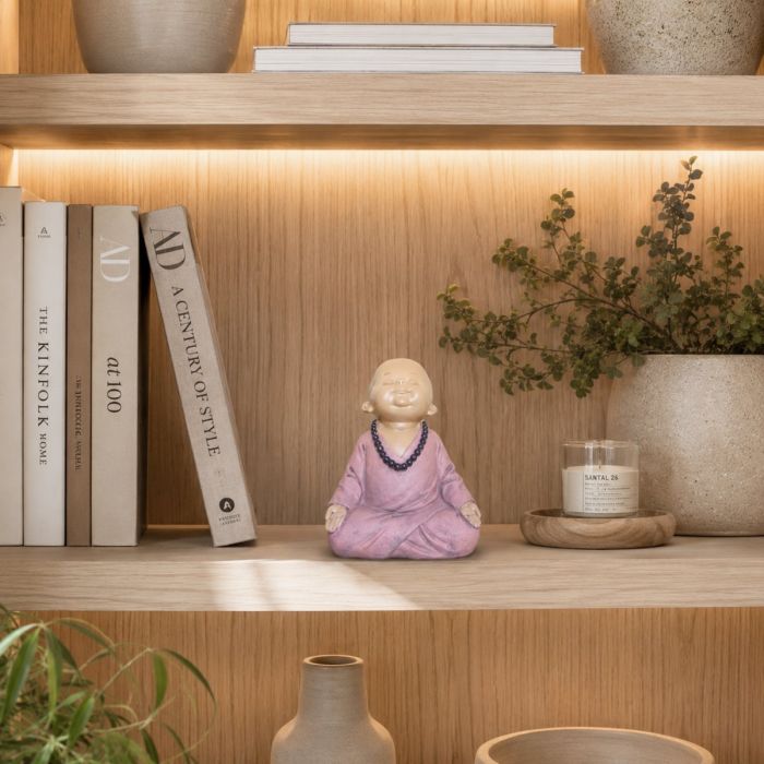 Meditierender Baby-Mönch aus Polyresin, rosa, 13,7 cm
