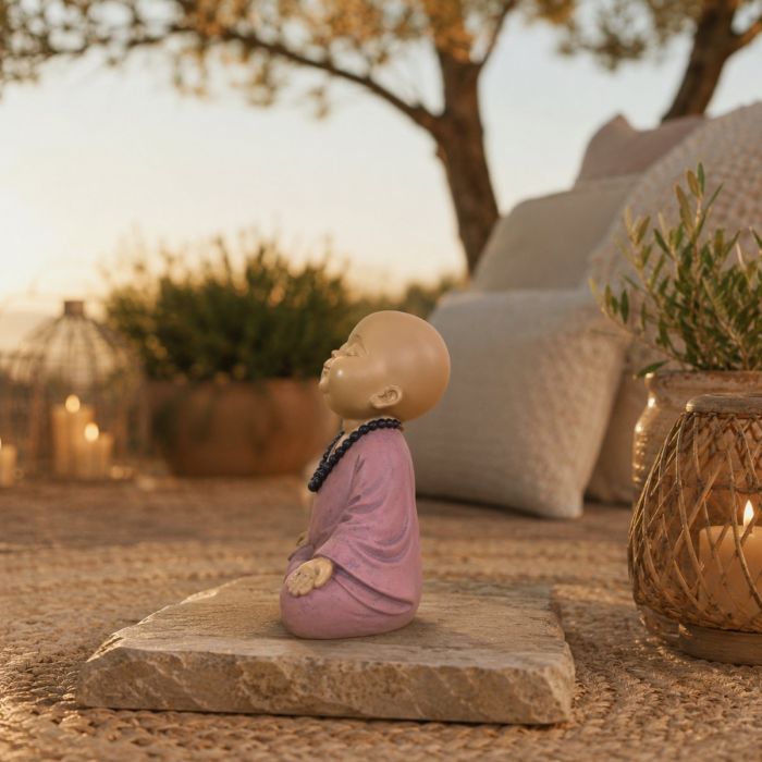 Meditierender Baby-Mönch aus Polyresin, rosa, 13,7 cm