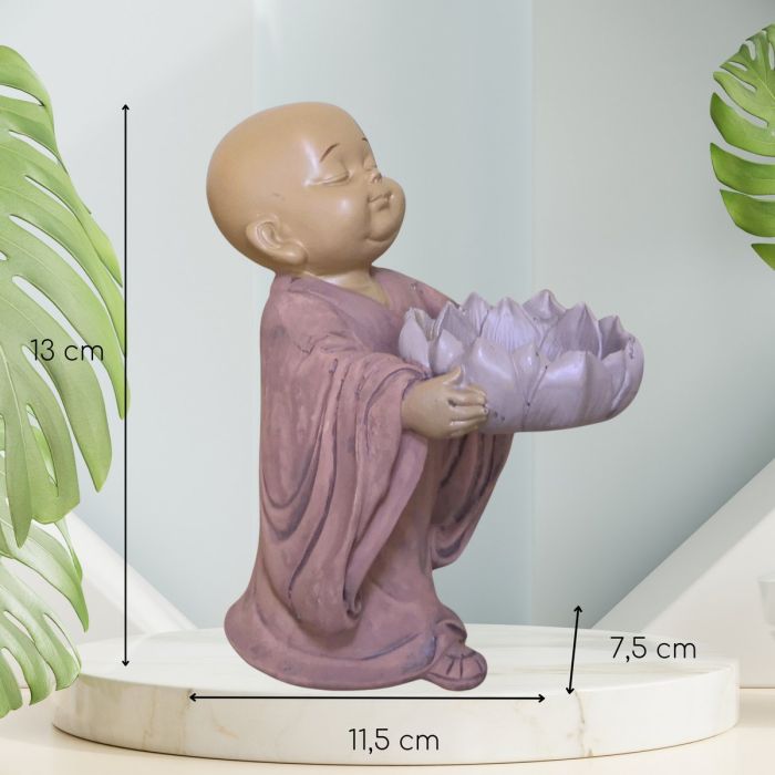Mönchsfigur mit Lotusblüte als Teelichthalter, 13 cm