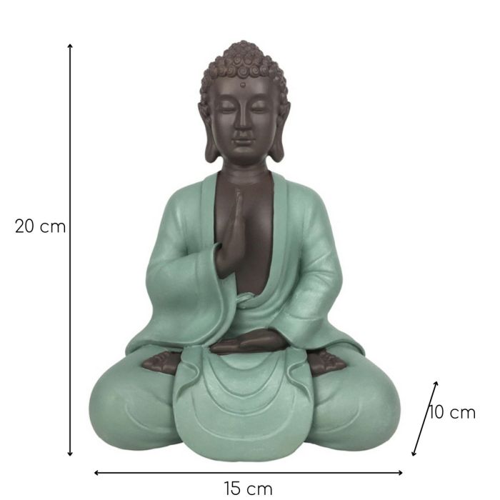Sitzende Buddha-Figur mit grünem Gewand, 20 cm