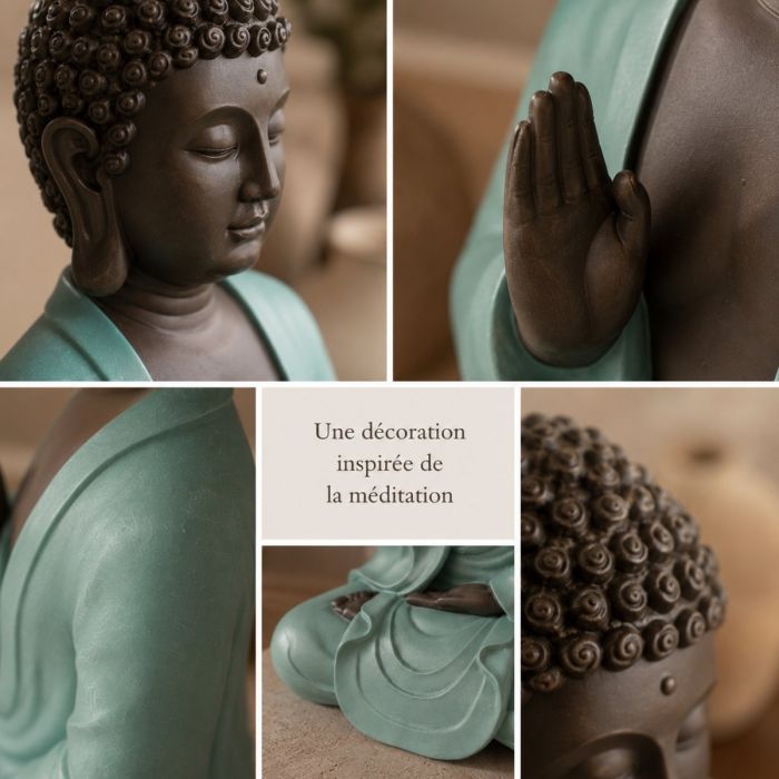 Sitzende Buddha-Figur mit grünem Gewand, 20 cm
