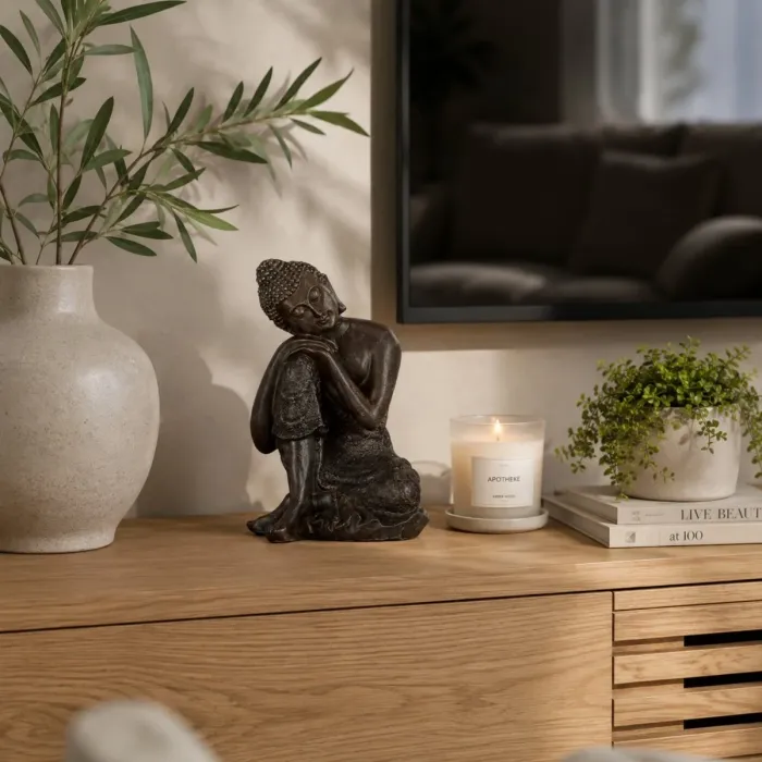 Sitzender Thai-Buddha in nachdenklicher Haltung, 18 cm