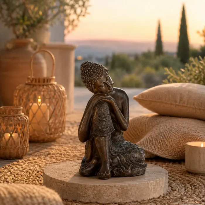 Sitzender Thai-Buddha in nachdenklicher Haltung, 18 cm