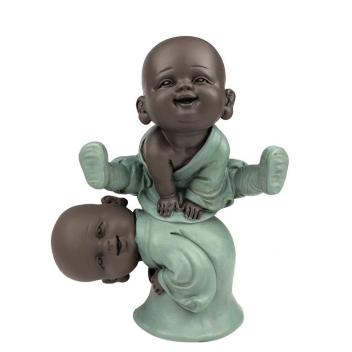 Zwei spielende Mönche „Jump“ aus Polyresin, 12 cm