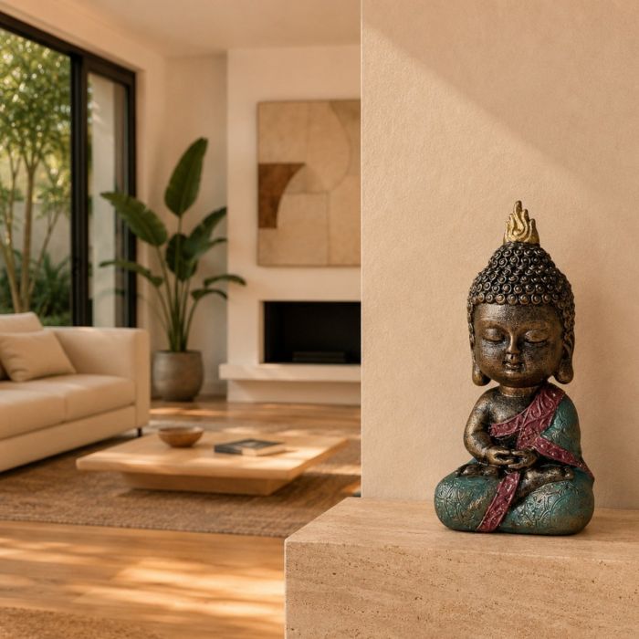 Meditierender Baby-Buddha in Grün, 14 cm