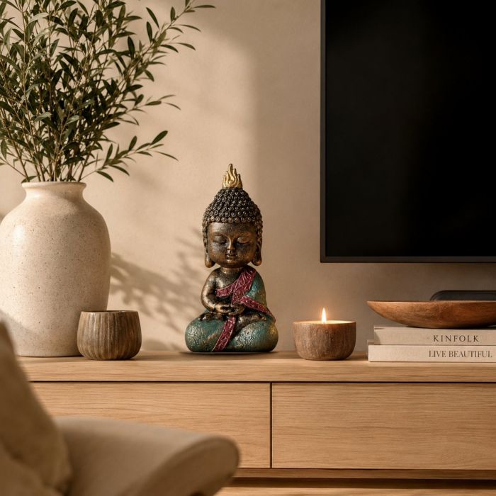 Meditierender Baby-Buddha in Grün, 14 cm