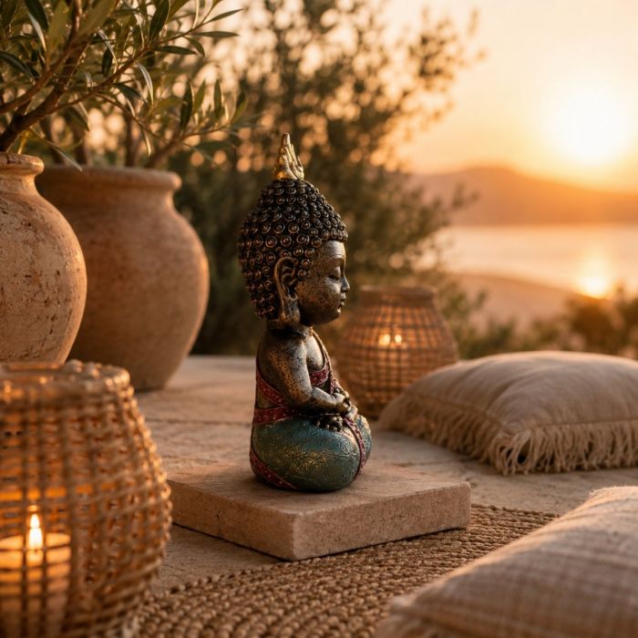 Meditierender Baby-Buddha in Grün, 14 cm