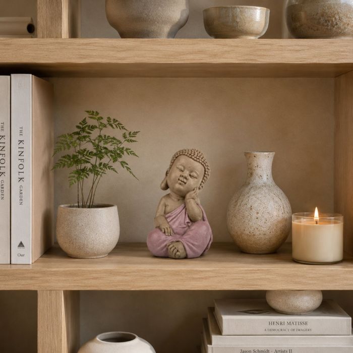 Sitzende Buddha-Figur in nachdenklicher Haltung, 12,5 cm