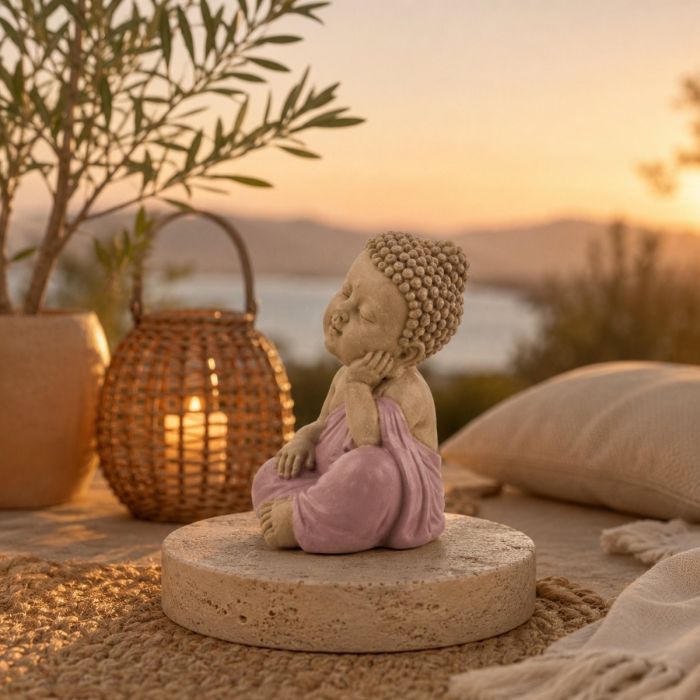 Sitzende Buddha-Figur in nachdenklicher Haltung, 12,5 cm